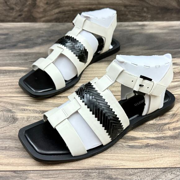 NIB Vince Camuto 9M Bachelen Leather Square Toe Gladiator Sandal Coconut Cream - Picture 5 of 12